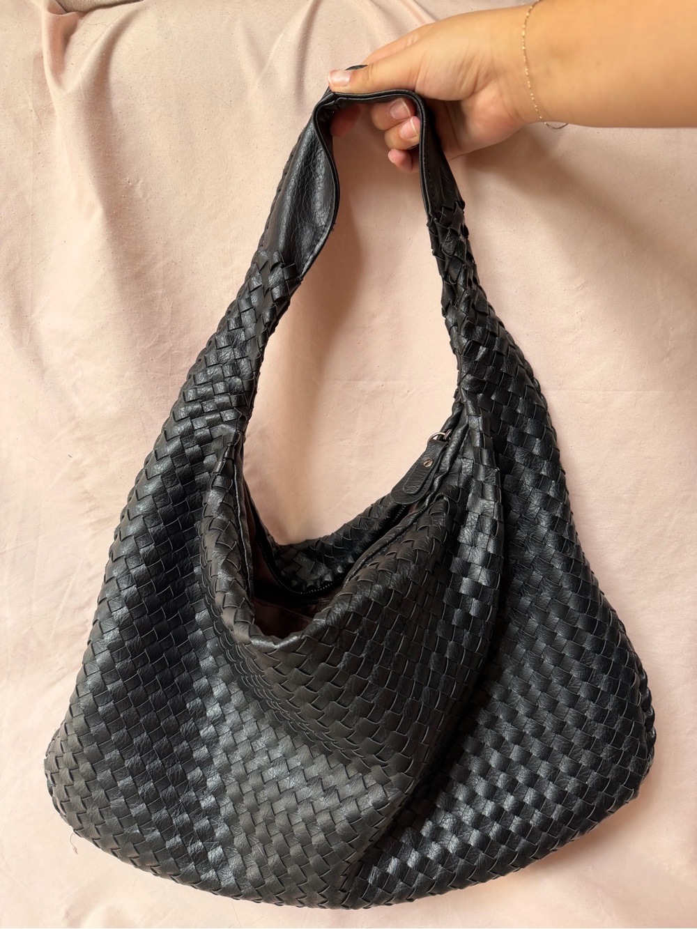 Woven Leather Hobo Bag